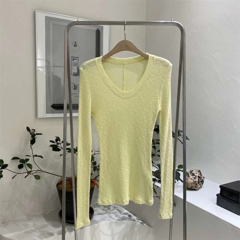 现货TALK TALK东大门女装春秋季低领背缝线R螺纹随身打底衫T恤