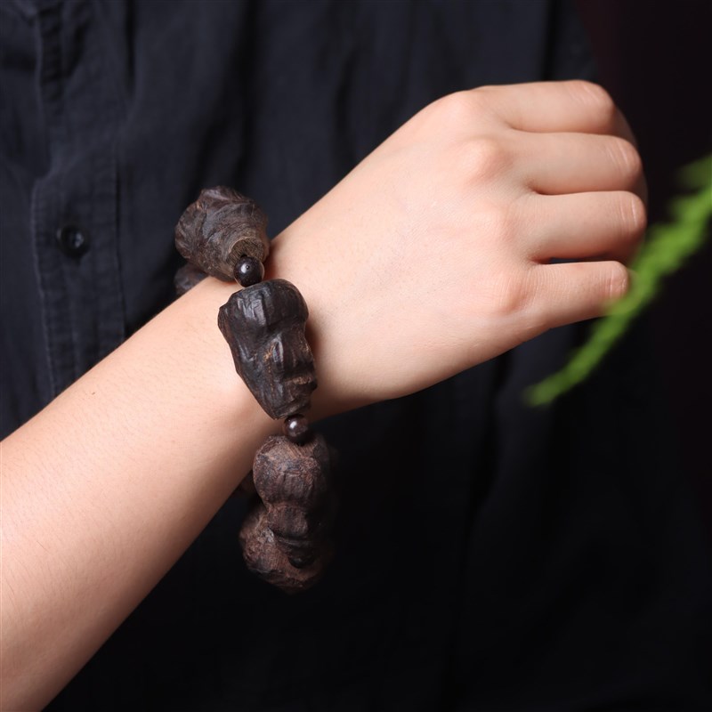 沉香木随形异形手串雕刻貔u貅木雕文玩佛珠念珠男士转运手链车挂