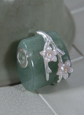 S925银锁骨链贝母雕刻花卉东陵玉吊坠立体古国复S古风银饰品女生