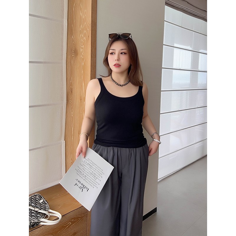 vogana戛纳家大码原创简约大U领背心亲肤莫代尔自带X胸垫螺纹吊带