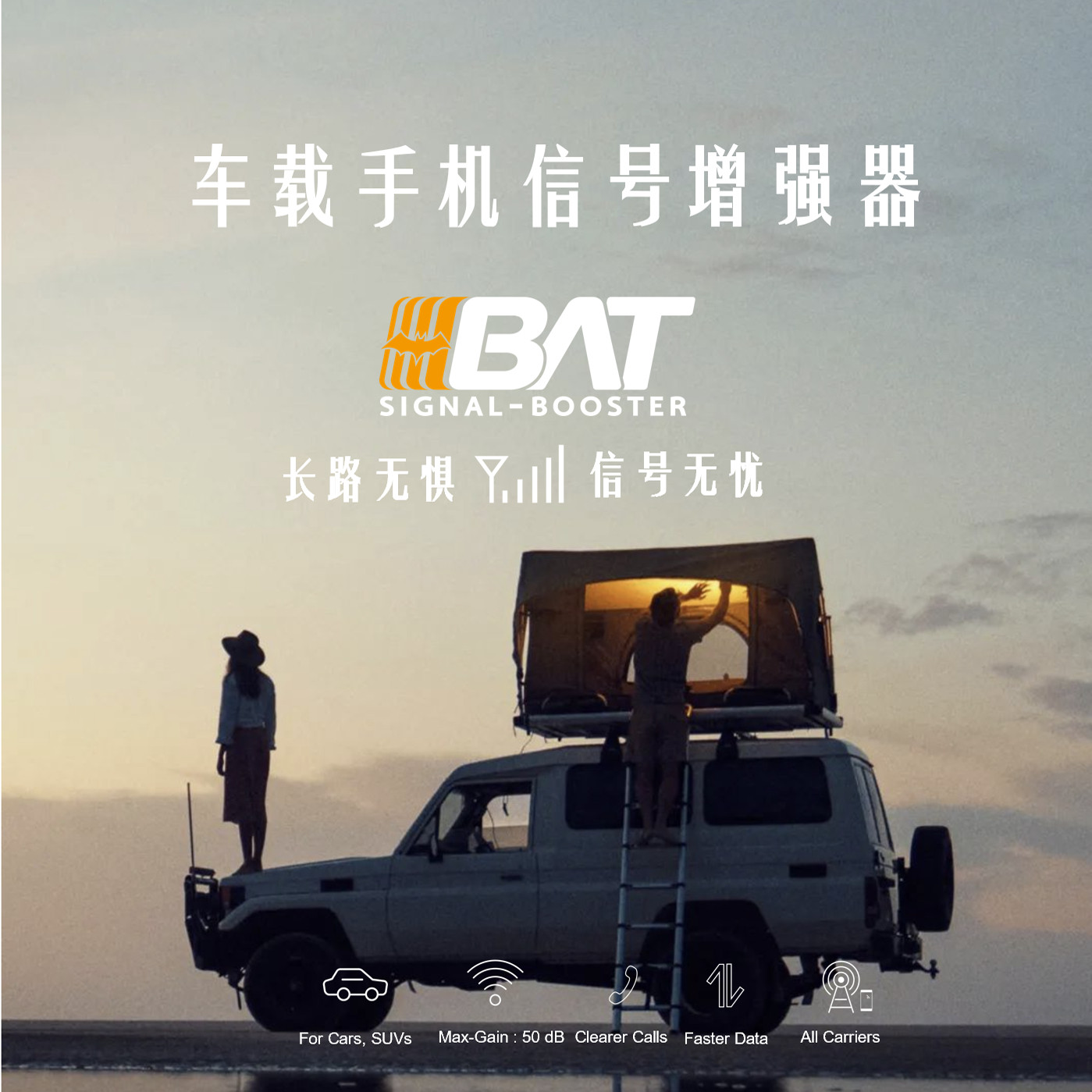 BAT手机信号增强器房车版三网合一车双天线信号全覆盖信号放大器