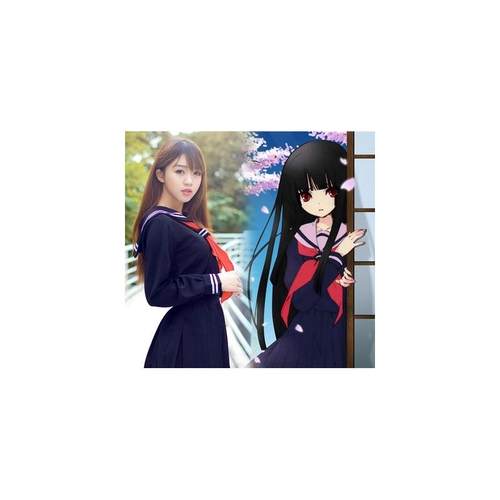 大尺码cd伪娘变装COSPLAY地狱少女COS衣服裙子校服水手服班服现货