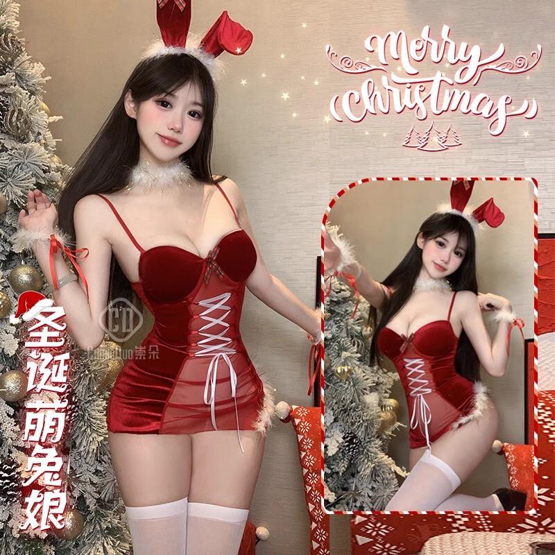 圣诞节2024新款性感兔女郎cosplay制服吊带服纯欲可爱连衣裙套装