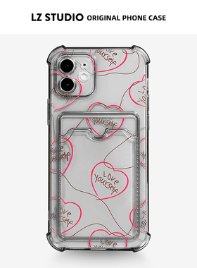 lz原创透明黑色卡包17手机壳苹果13适用iPhone14promax拍立得照片卡套16新款15plus简约ins风