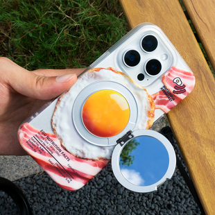 CASEGOOD 原创营养早餐培根煎蛋镜子支点支架手机壳16pro苹果17promax新款适用iPhone15保护套小众创意个性