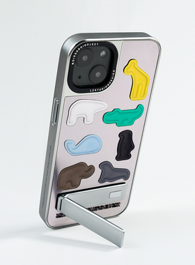 lz原创银边电镀iPhone15promax适用16苹果14pro手机壳17新款带金属折叠支架13保护壳12高级感便携创意卡通