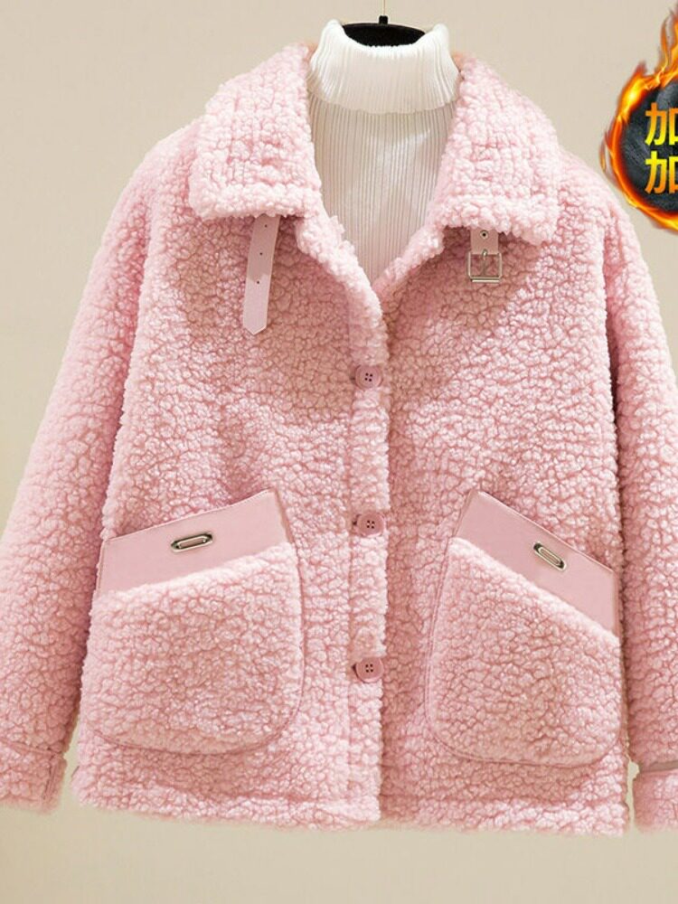 FLEECE JACKET WOMENS 2022 NEW AUTUMN AND WINTER KOREAN VERSION OF THE THICKENED GRAIN VELVET SMALL MAN COAT IS SIMPLE BUT NOT SIMPLE