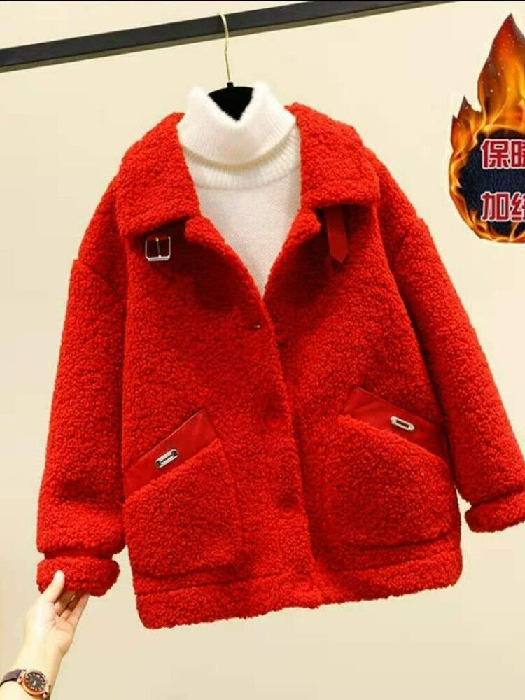 FLEECE JACKET WOMENS 2022 NEW AUTUMN AND WINTER KOREAN VERSION OF THE THICKENED GRAIN VELVET SMALL MAN COAT IS SIMPLE BUT NOT SIMPLE