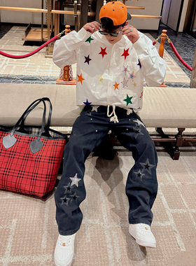 LAD自主马毛棋盘格五角星CH风格拉斯维加斯限定镀银复古工装裤