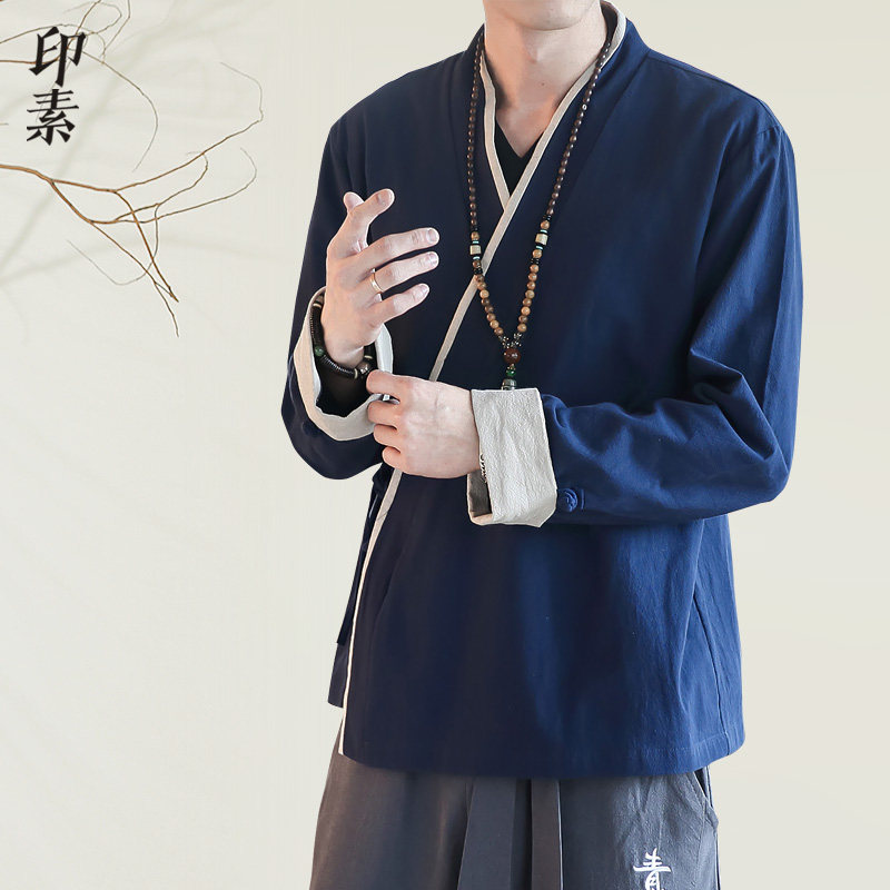 新款中国风春秋亚麻男汉服可定制古装茶服禅服宽松中式居士服棉麻