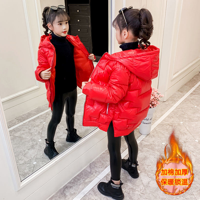 品牌专柜新款加厚儿童中长款羽绒棉服女童红色过新年外套韩版棉衣