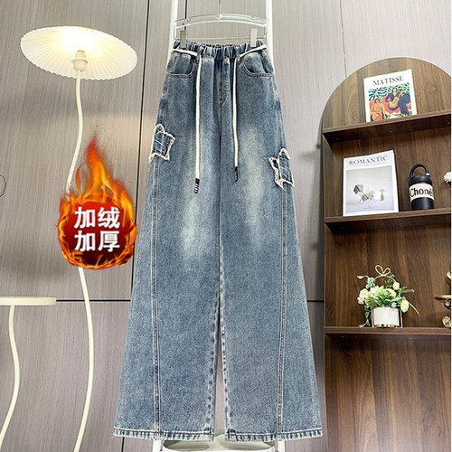 加大码时尚休闲加绒宽松阔腿裤女