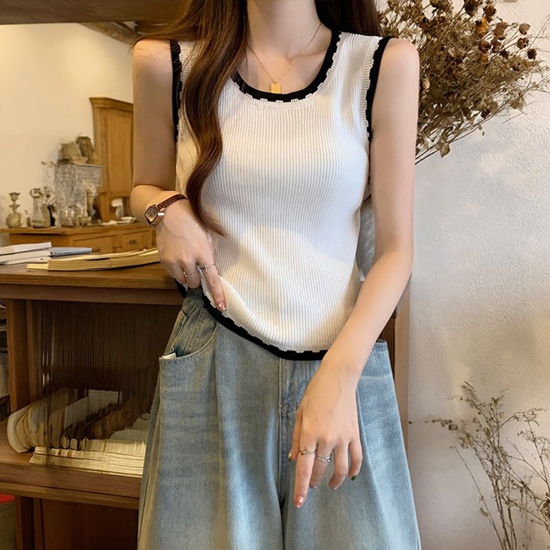 2026夏季新款设计感撞色针织无袖背心女加大码通勤风简约打底背心,女装/女士精品,大码内搭,淘宝优惠券,粉丝福利购,淘宝优惠卷
