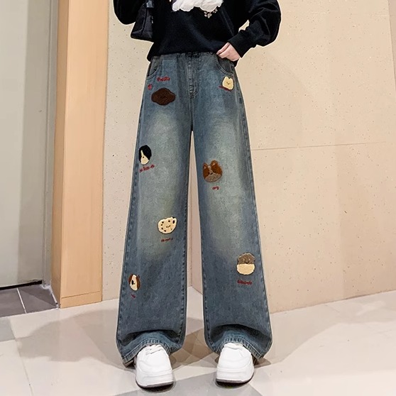 加大码时尚可爱减龄牛仔拖地裤女