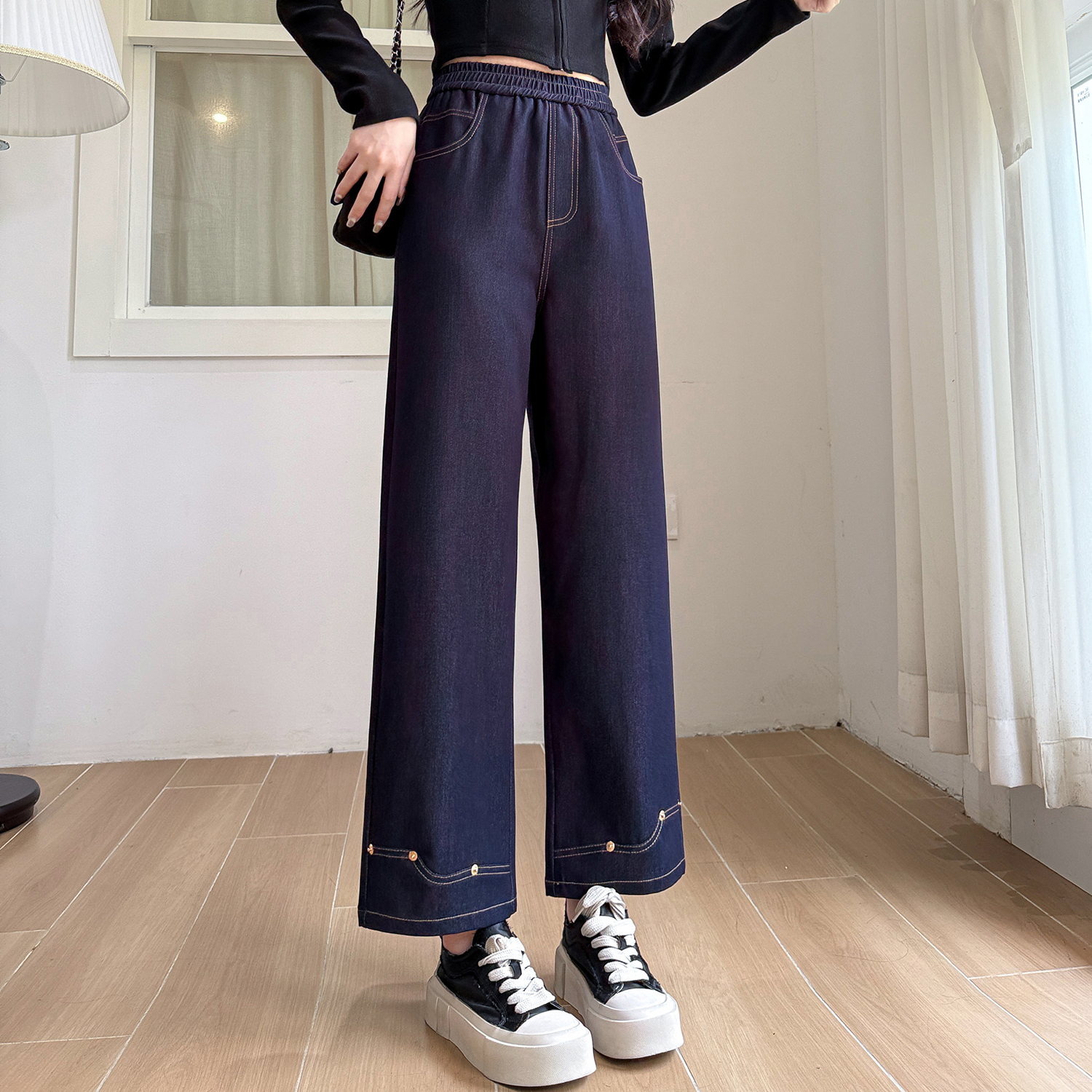 加大码潮流时尚阔腿直筒牛仔裤女