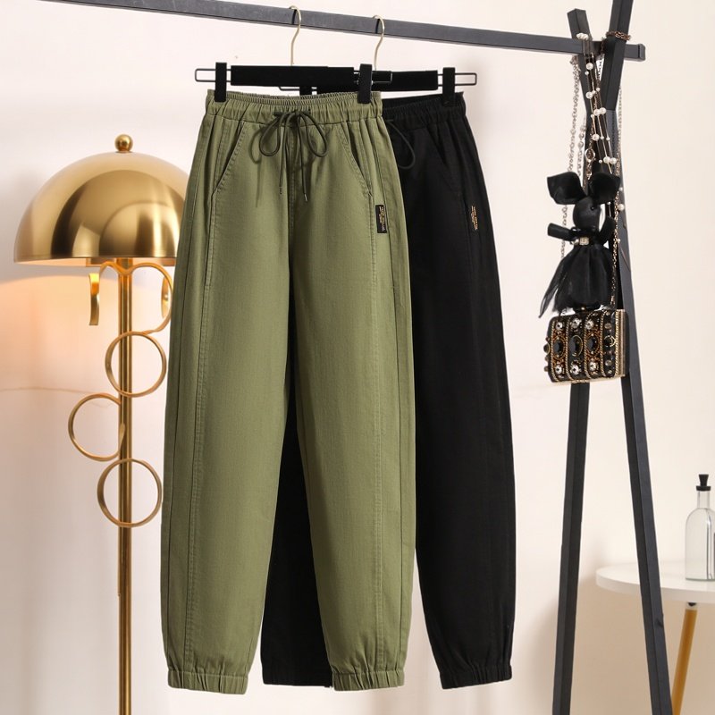 2026春季新款通勤风简约舒适束脚裤女加大码松紧腰抽绳显瘦休闲裤,女装/女士精品,大码裤装,淘宝优惠券,粉丝福利购,淘宝优惠卷