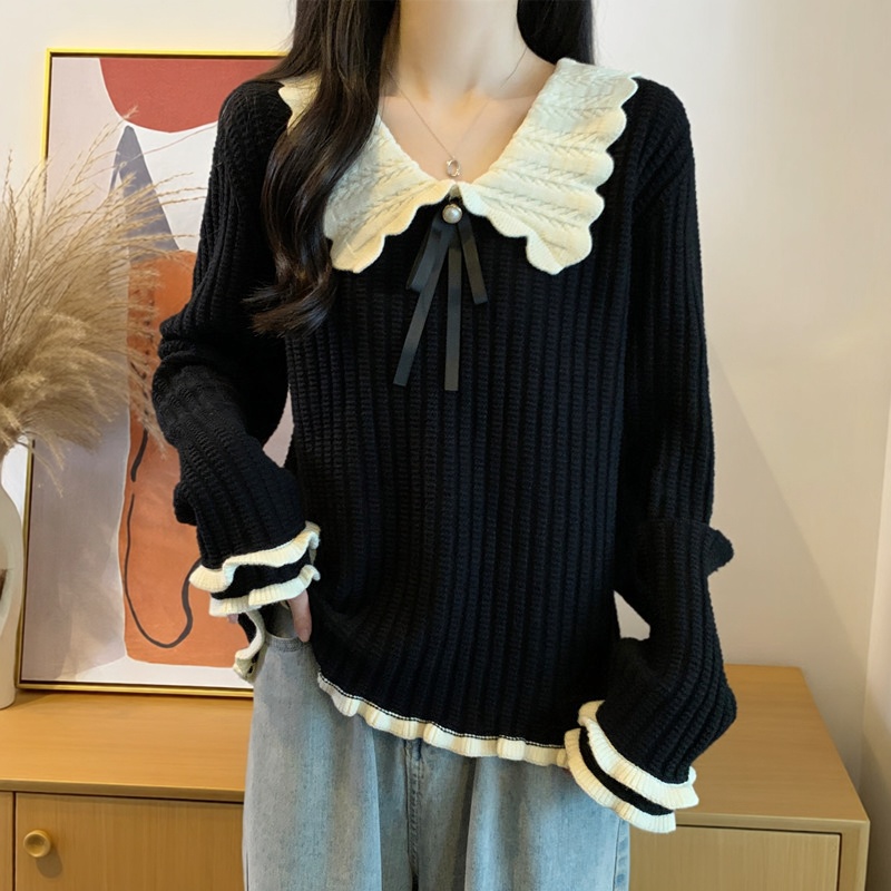 大码时尚娃娃领柔软显瘦百搭毛衣