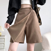 包臀裙高腰a字短裤 大码 防走光毛绒半身裙女秋冬小个子五分裤 裙子