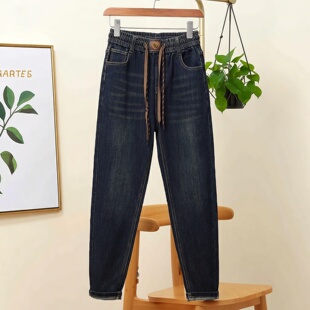 高腰遮胯显瘦牛仔老爹裤 休闲阔腿哈伦裤 女2025冬季 时尚 新款 加大码