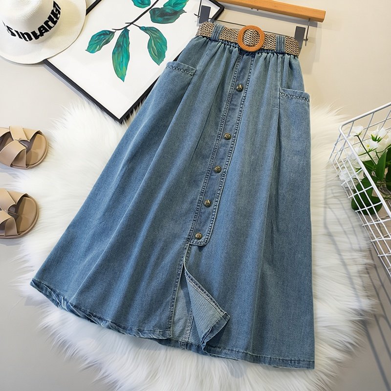 大码女装通勤风单排扣开叉牛仔裙2026春季新款简约垂感显瘦A字裙,女装/女士精品,大码半身裙,淘宝优惠券,粉丝福利购,淘宝优惠卷