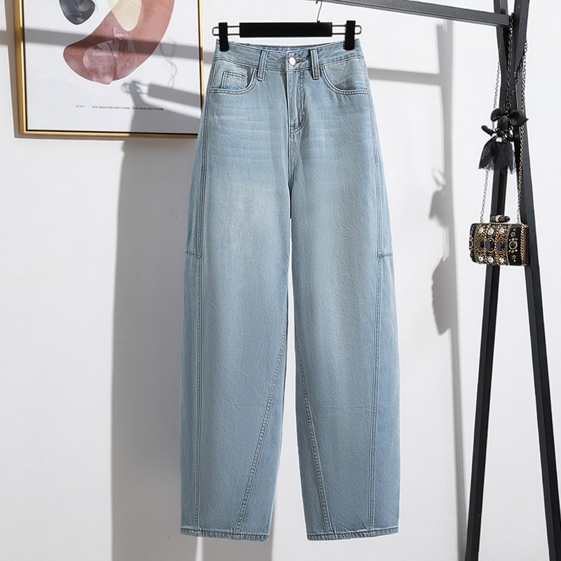 2026春季新款时尚水洗休闲牛仔弯刀裤女加大码高腰遮胯显瘦阔腿裤,女装/女士精品,大码裤装,淘宝优惠券,粉丝福利购,淘宝优惠卷