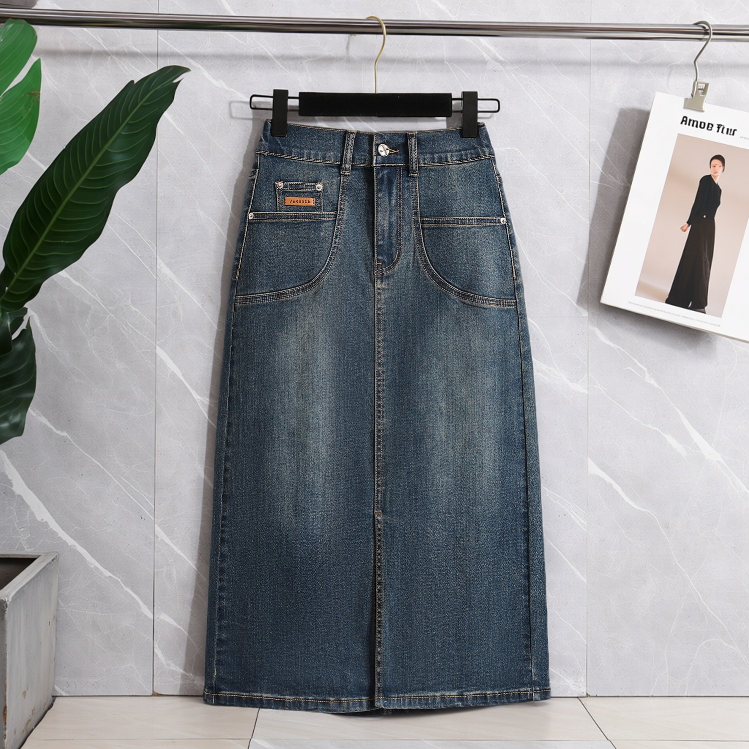 2026春季新款简约垂感休闲开叉牛仔裙女加大码高腰遮肉显瘦直筒裙,女装/女士精品,大码半身裙,淘宝优惠券,粉丝福利购,淘宝优惠卷