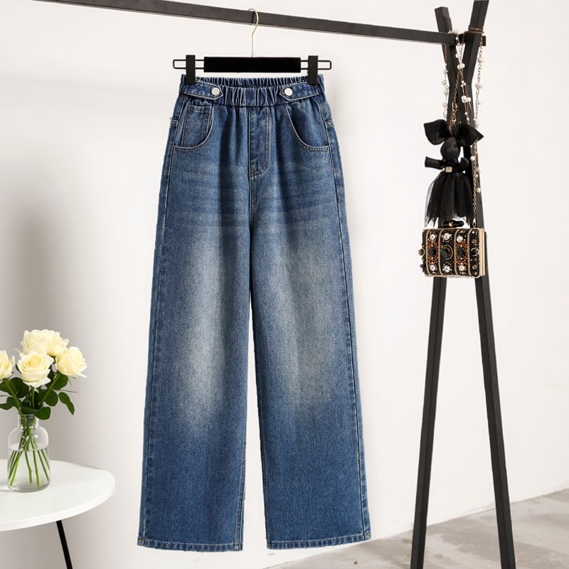 2026春季新款简约舒适休闲牛仔直筒裤女加大码高腰宽松显瘦阔腿裤,女装/女士精品,大码裤装,淘宝优惠券,粉丝福利购,淘宝优惠卷