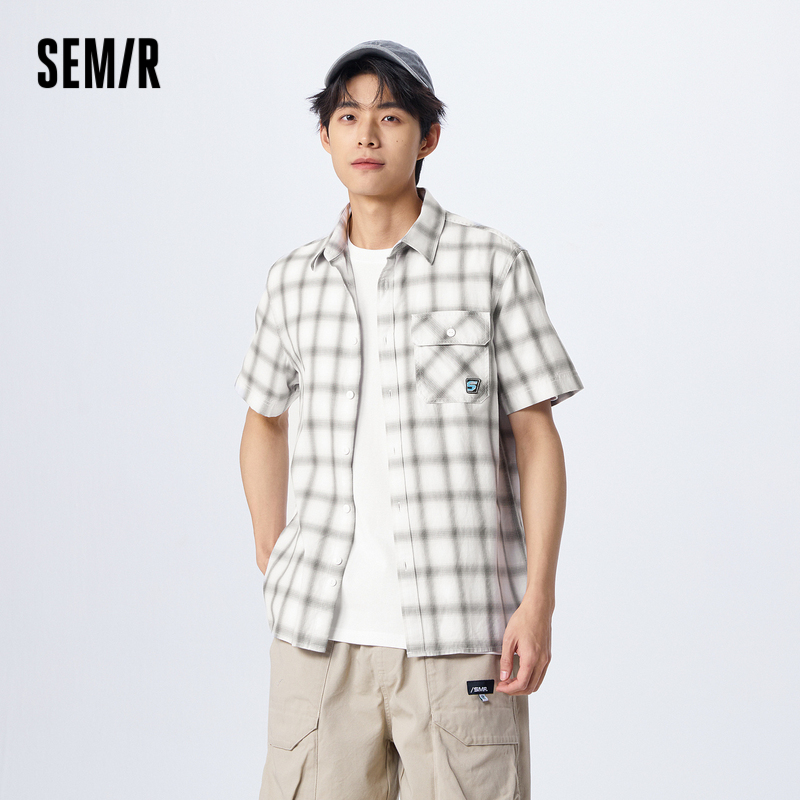 [商场同款]森马短袖衬衫男2023年夏季新款纯棉时尚通勤风休闲上衣