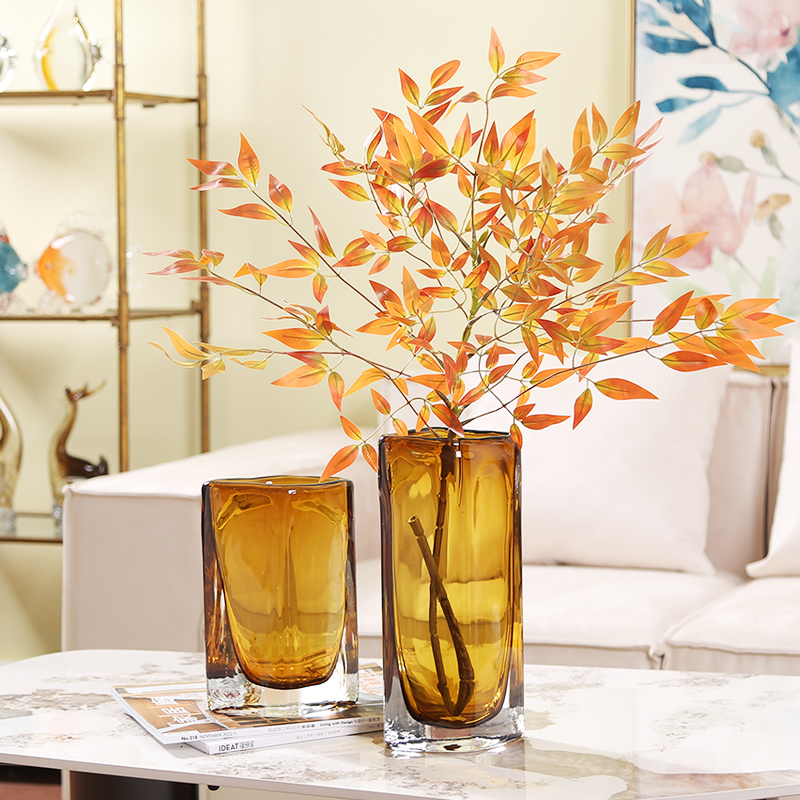 艺术玻璃花瓶琥珀色现代玄关餐桌花瓶客厅花器插花高级感装饰摆件