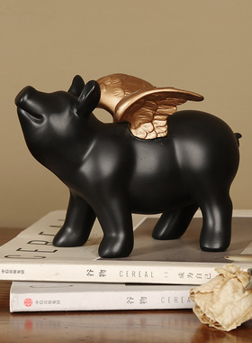 锦瑟陶瓷简约小飞猪储蓄罐