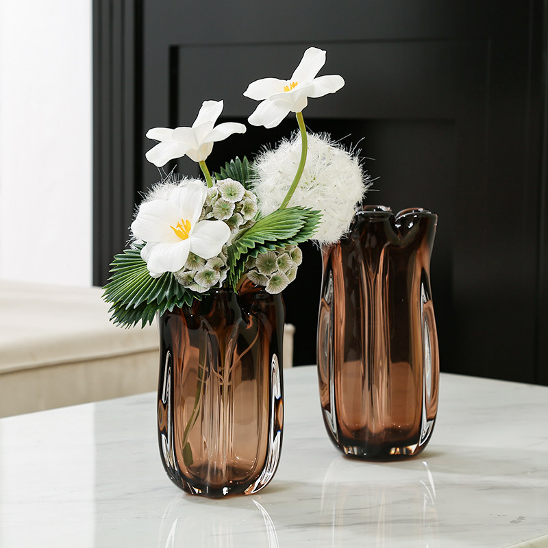 轻奢艺术玻璃花瓶琥珀色玄关摆件现代简约客厅样板房花器装饰艺术,家居饰品,桌面摆件,淘宝优惠券,粉丝福利购,淘宝优惠卷