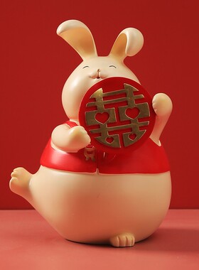 招财兔摆件前台卧室客厅装饰品