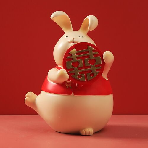 招财兔摆件前台卧室客厅装饰品