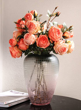 复古焦边玫瑰仿真花客厅