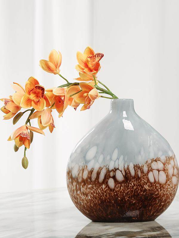 扁圆形艺术玻璃花瓶摆件现代简约客厅样板房玄关桌面插花水培花器,家居饰品,桌面摆件,淘宝优惠券,粉丝福利购,淘宝优惠卷