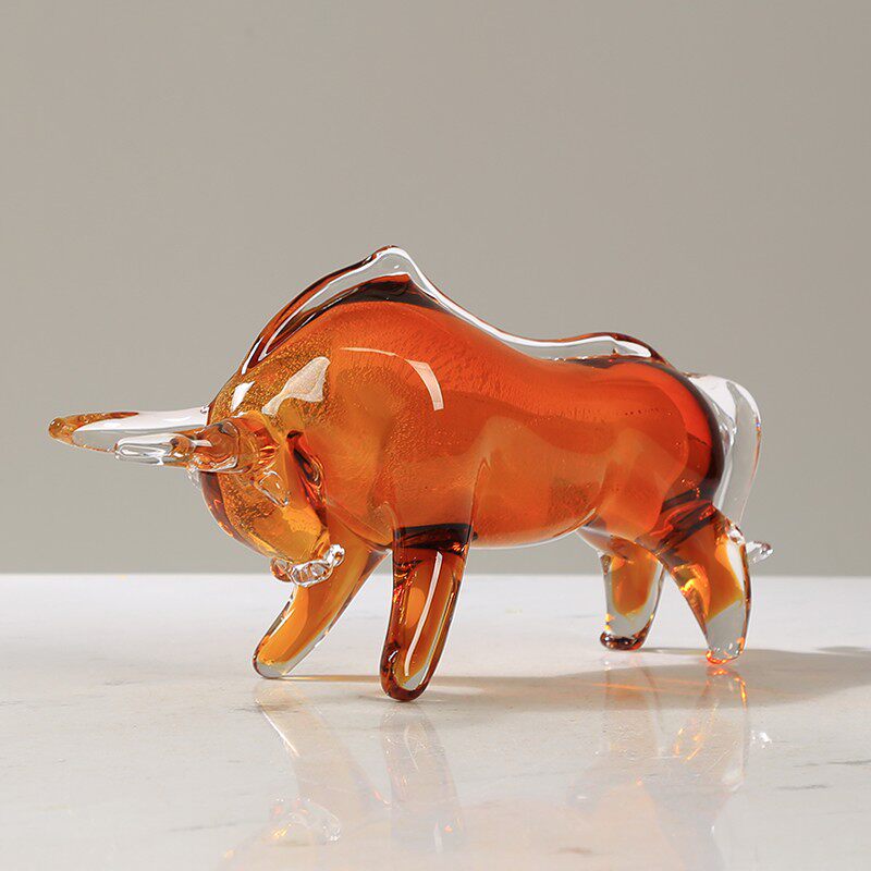 牛气冲天艺术玻璃摆件现代轻奢客厅样板房玄关装饰品动物吉祥送礼