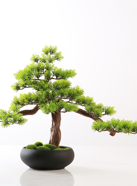 新中式风迎客松红枫树装饰摆件