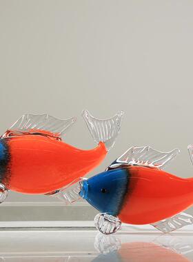 轻奢艺术玻璃红鲤鱼动物摆件招财客厅样板房玄关装饰年年有余送礼