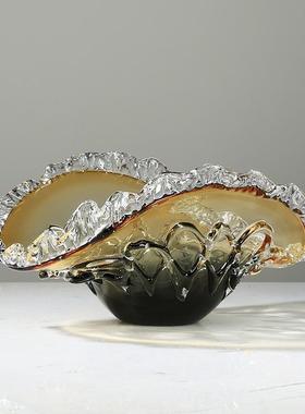 琥珀色艺术玻璃果盘摆件现代轻奢客厅大厅售楼处样板房茶几收纳盘