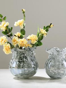 简约艺术玻璃福袋花瓶可水培摆件样板间客厅玄关餐桌插花装 饰花器