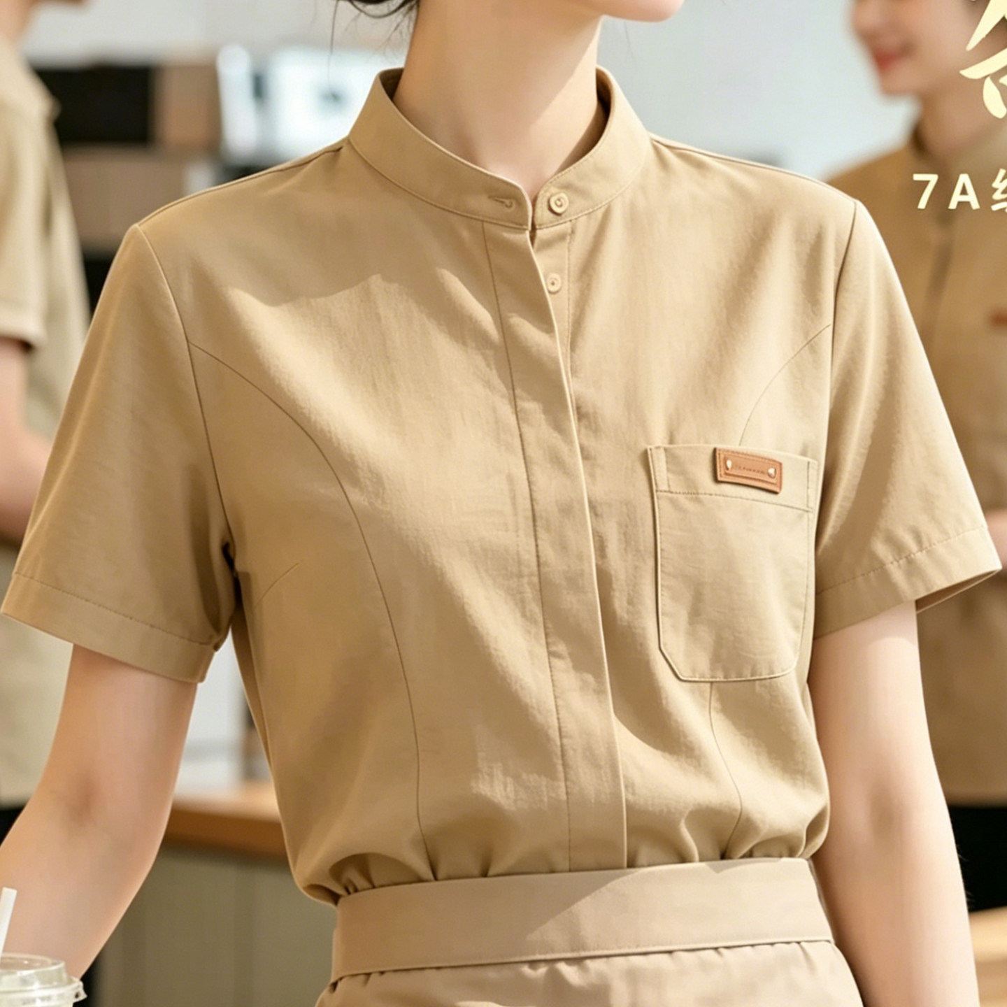 餐饮工作服短袖衬衣夏季定做印logo奶茶咖啡蛋糕火锅店服务员工装图片