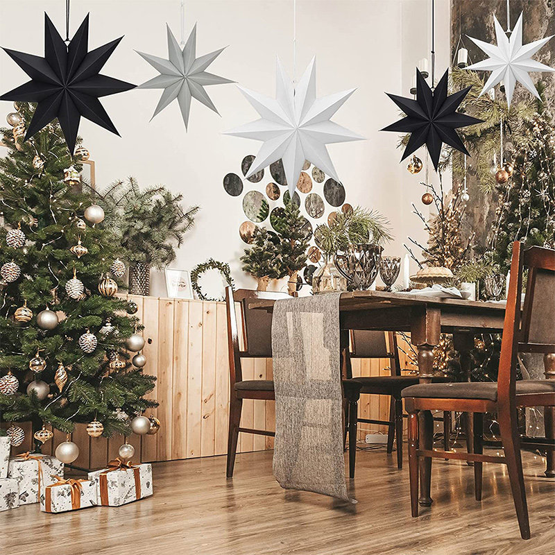 圣诞节装饰品立体五角星吊顶挂饰星星灯罩圣诞装饰纸九角星挂件