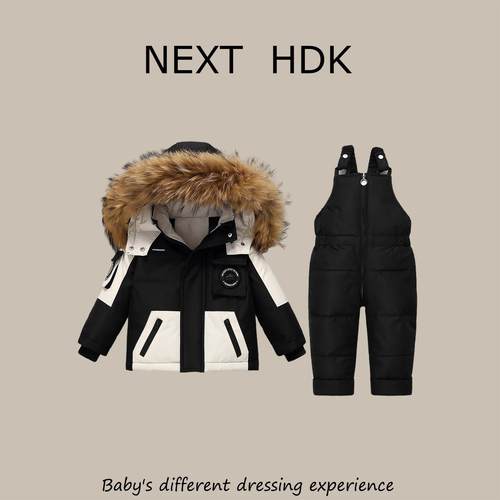 英国NEXT HDK冬季婴儿羽绒服加厚外套装周岁宝宝防风背带裤滑雪服