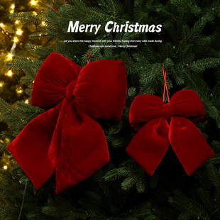 迷饰圣诞节装饰品绒布充棉红色蝴蝶结挂件橱窗节日氛围圣诞树挂饰