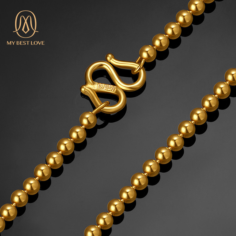 黄金项链圆珠金包银个性金珠足金链条素链颈链不褪色实心大金链子