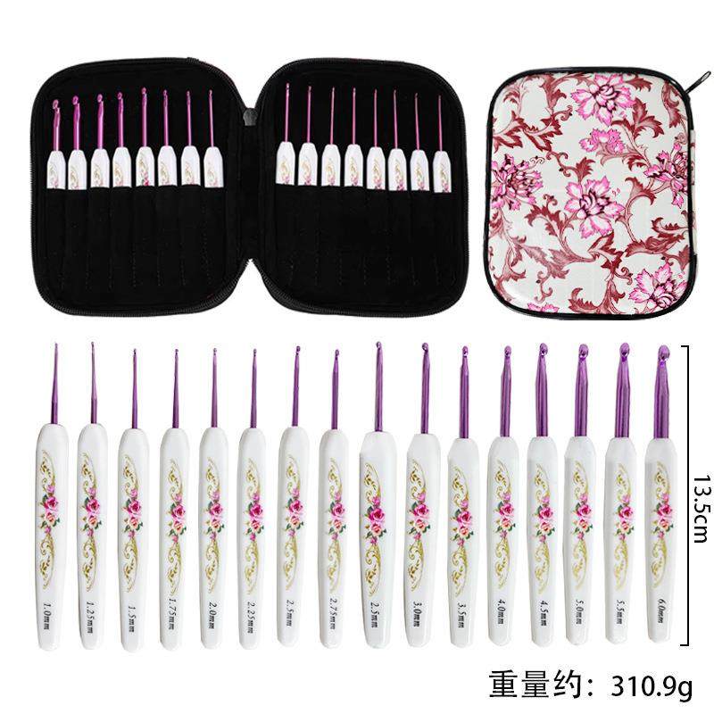 编织工具ABS塑料柄印花铝钩针一套16支细到粗全套铝钩针套装厂家,居家布艺,针,淘宝优惠券,粉丝福利购,淘宝优惠卷