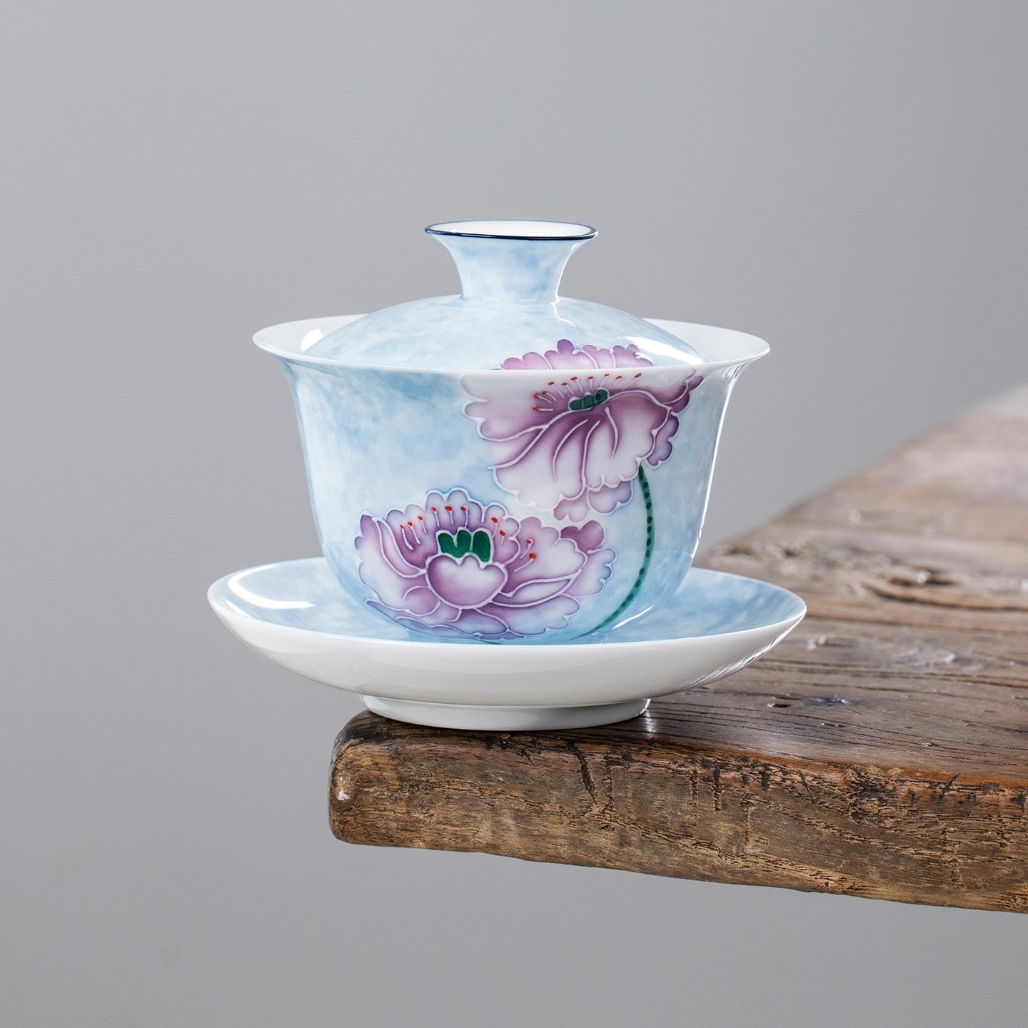 手绘荷花三才盖碗高级精致手工陶瓷防烫手泡茶碗高颜值女士沏茶碗,餐饮具,盖碗,淘宝优惠券,粉丝福利购,淘宝优惠卷