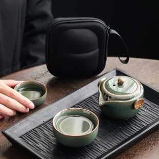 户外露营简约喝茶装 哥窑手抓壶旅行茶具快客杯便携式 备随身收纳包