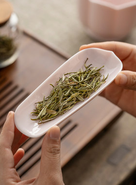 茶荷粉色赏茶禅意陶瓷茶则茶道配件茶具茶碟复古风茶勺套装投茶器
