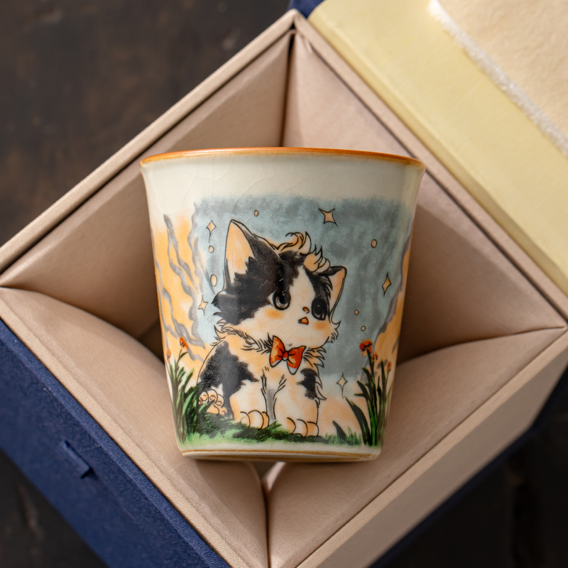 汝窑可爱猫立时杯主人杯茶杯水杯